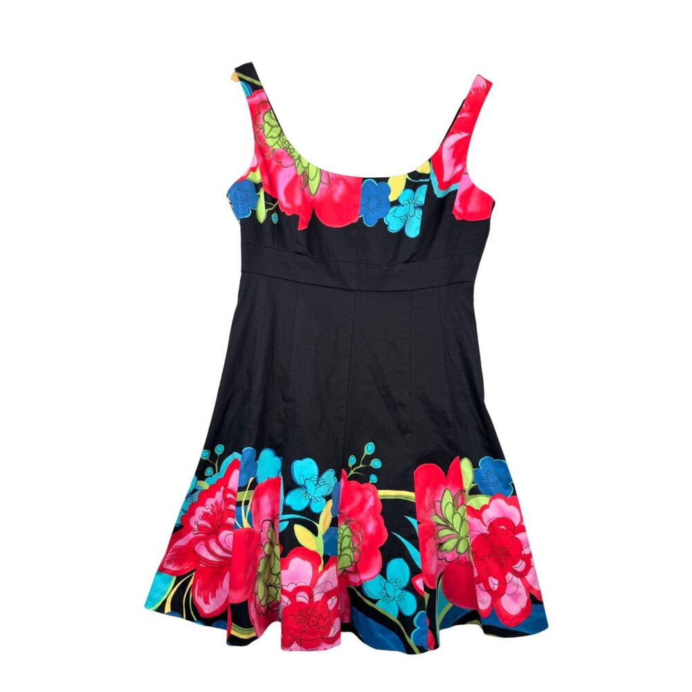 VTG Nine West fit flare floral retro dress 90s, Y2K black pink sz 12P